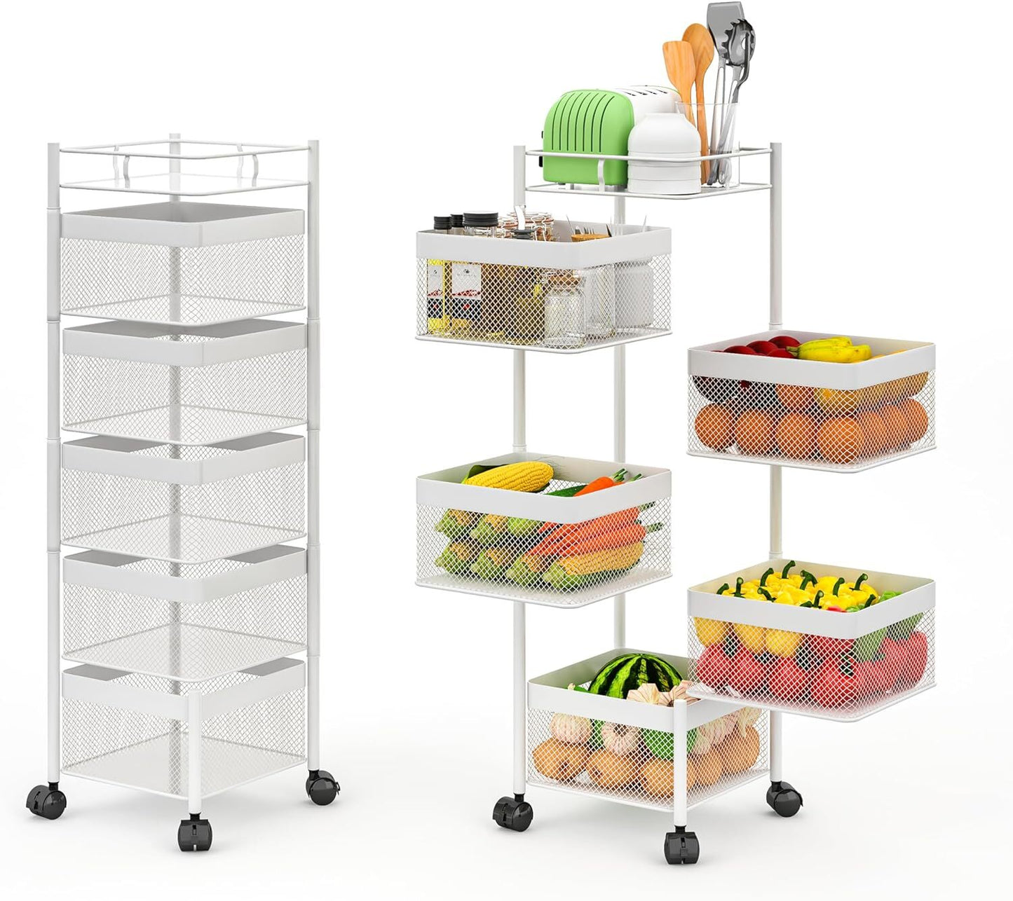 Ceenaz 6-Tier Rotating Kitchen Storage Cart: Utility Vegetable Mobile Shelf Rack - Ceenaz Store