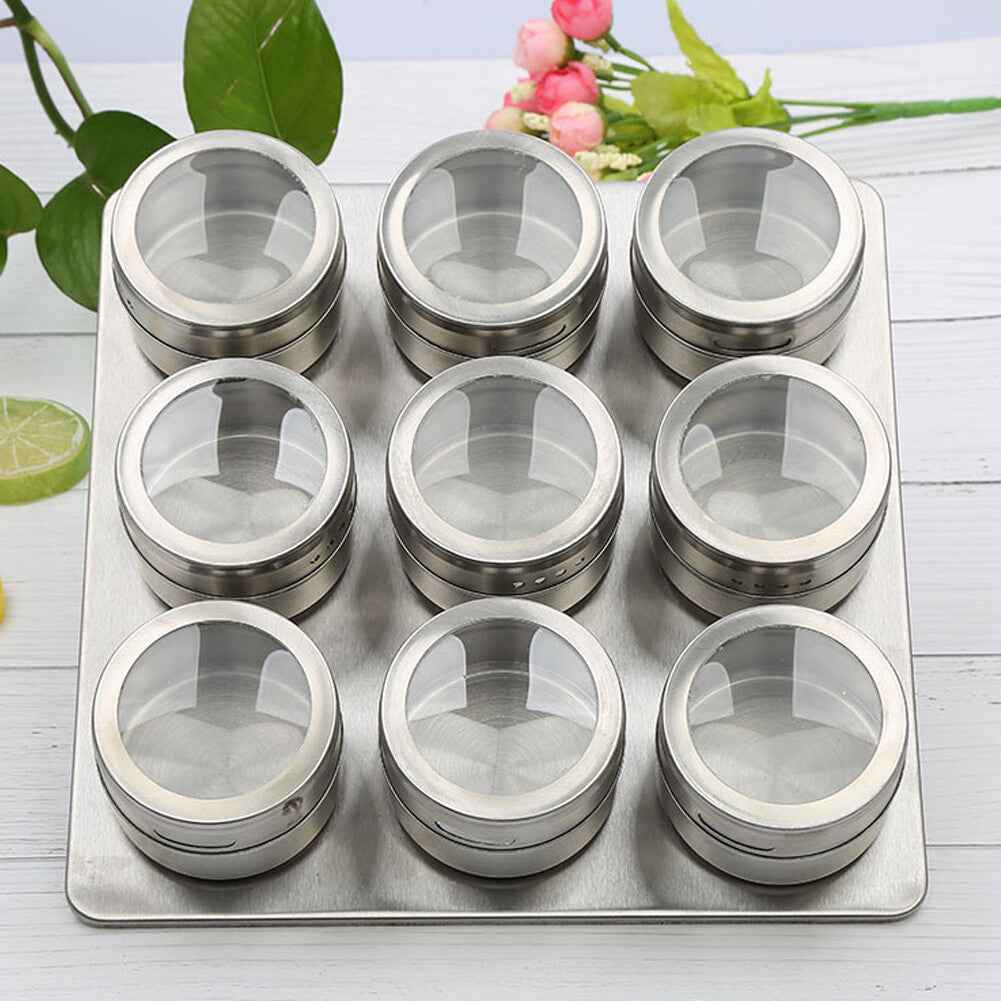 12x Magnetic Spice Jars BBQ Shaker Lids Seasoning Tins Container Stainless Steel