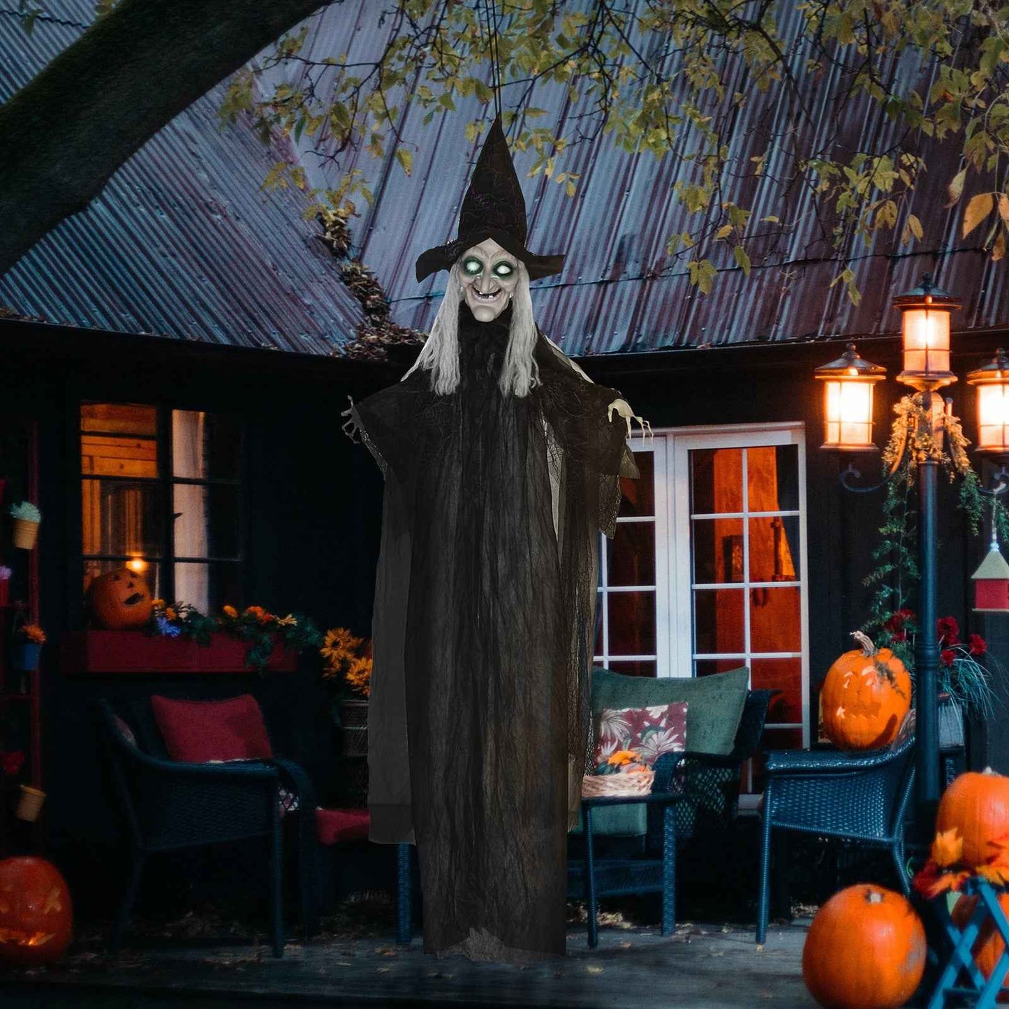 6ft Outdoor Halloween Decoration Witch with Sound and Motion Activated