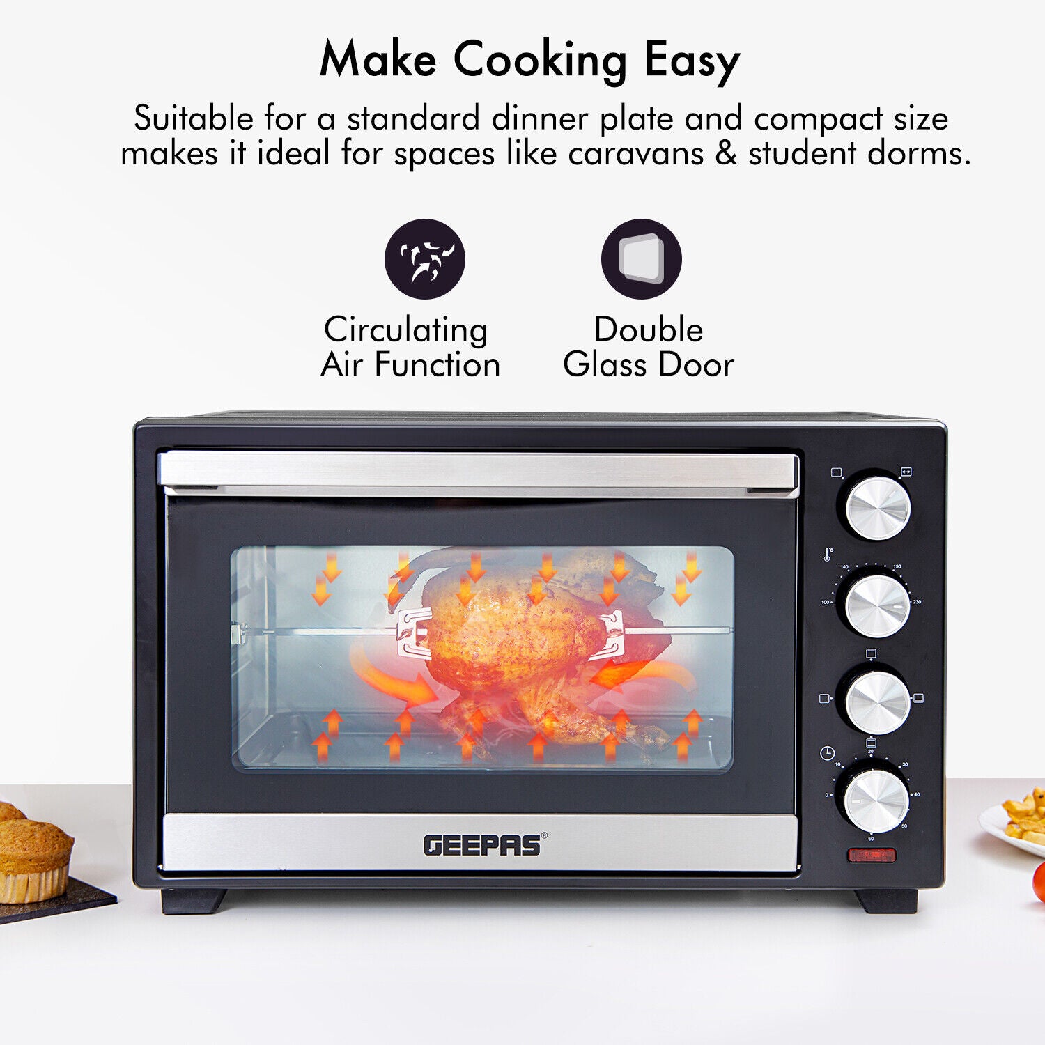 GEEPAS Mini Oven Toaster Grill Tabletop Compact Portable Baking Cooker Electric