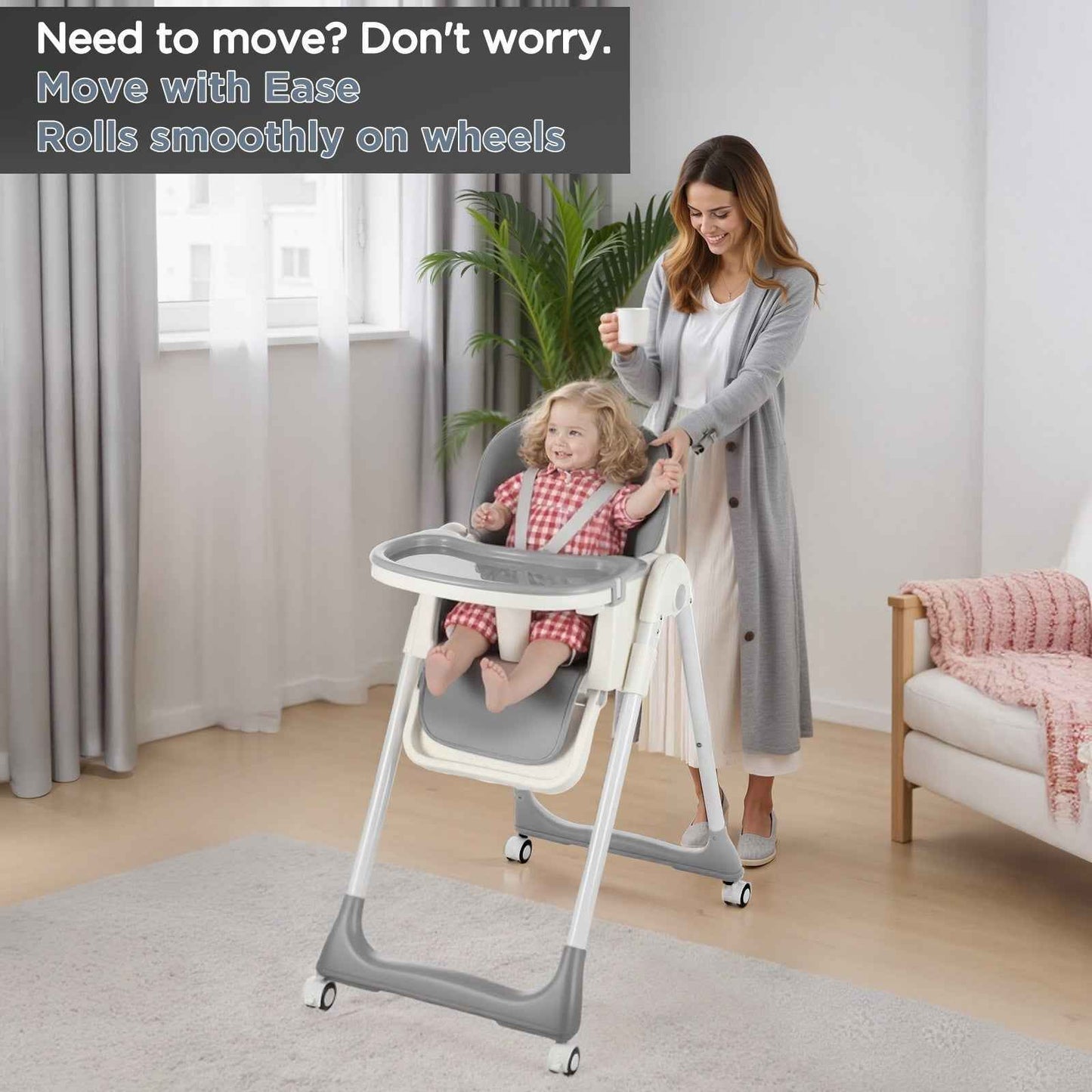 4 in1 Folding Baby High Chair, Adjustable Toddlers Highchair with 4 Uxedmruehjos