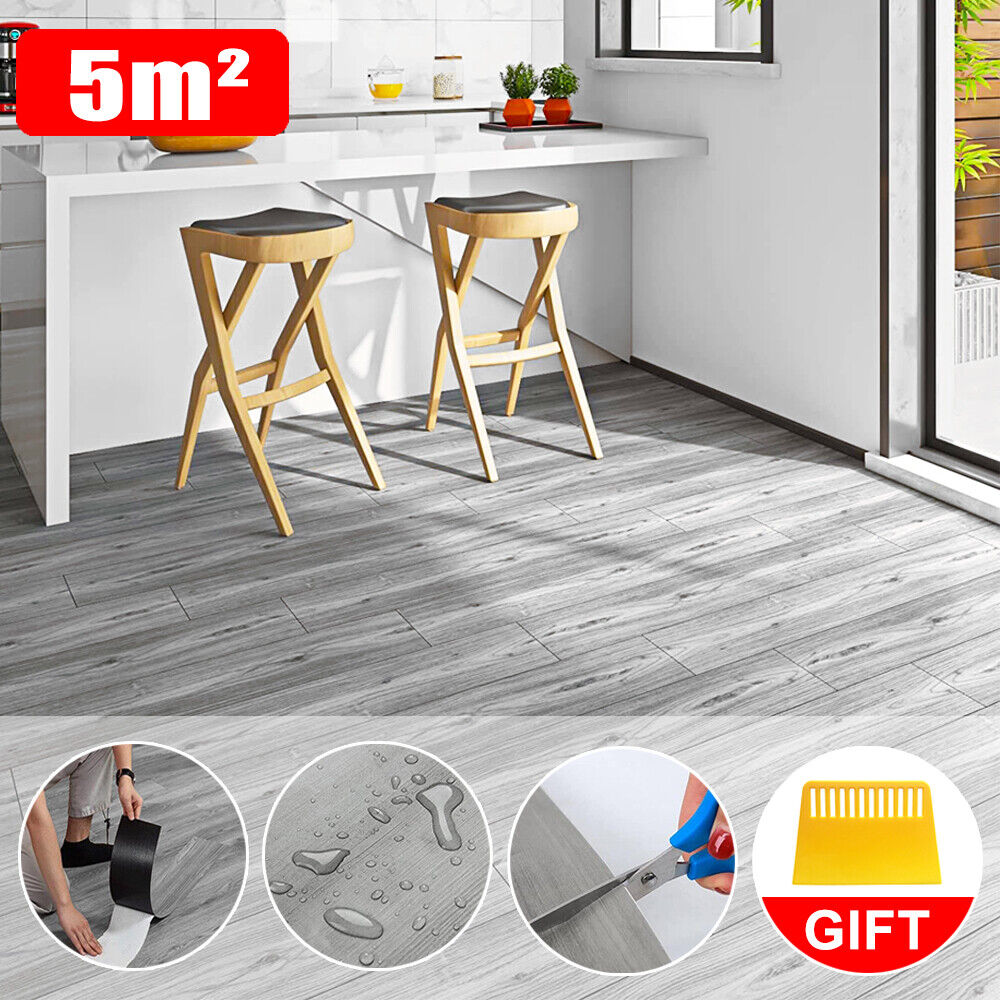 5m² Floor Planks Tiles Self Adhesive Wood Effect Vinyl Flooring Kitchen Bathroom