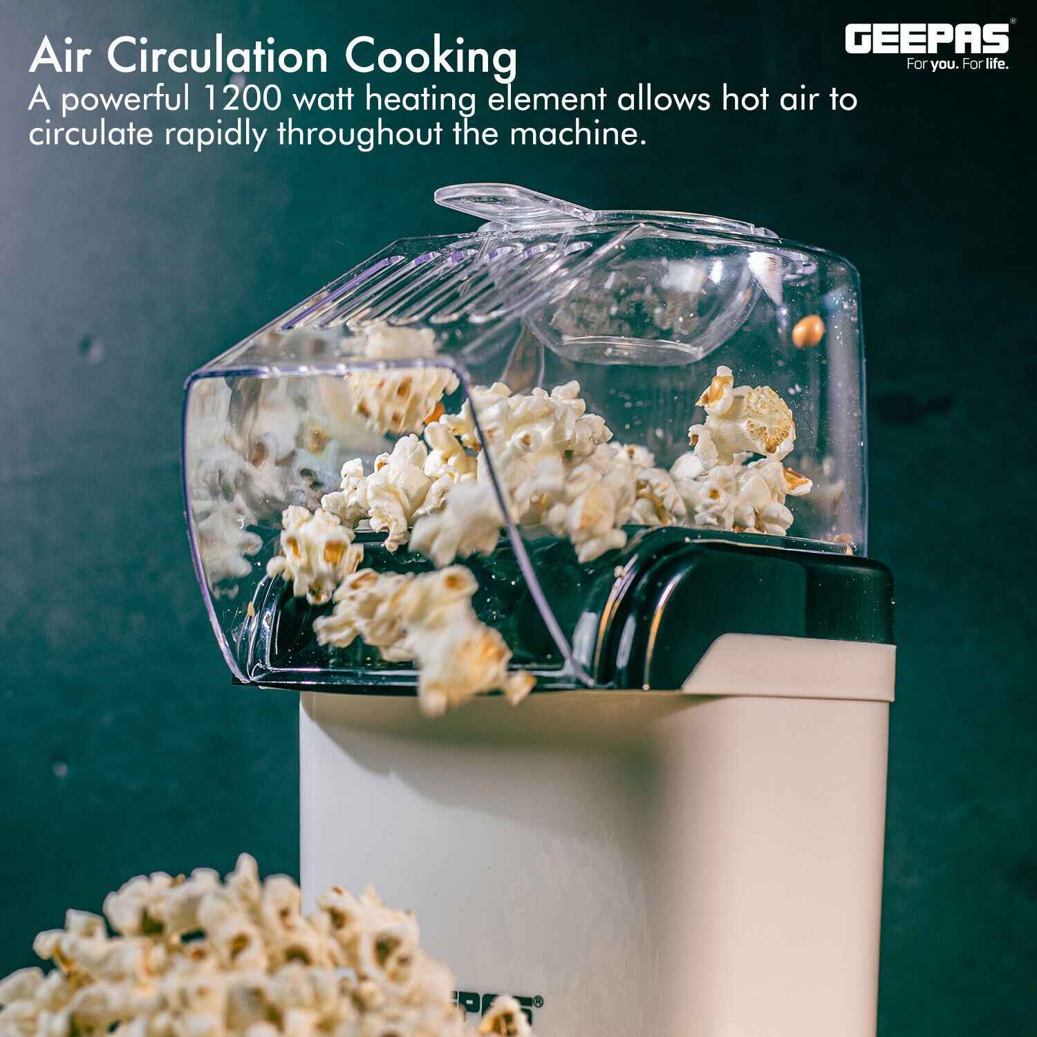 GEEPAS 1200W Popcorn Maker Machine Fat Free Hot Air Large Popper Electric