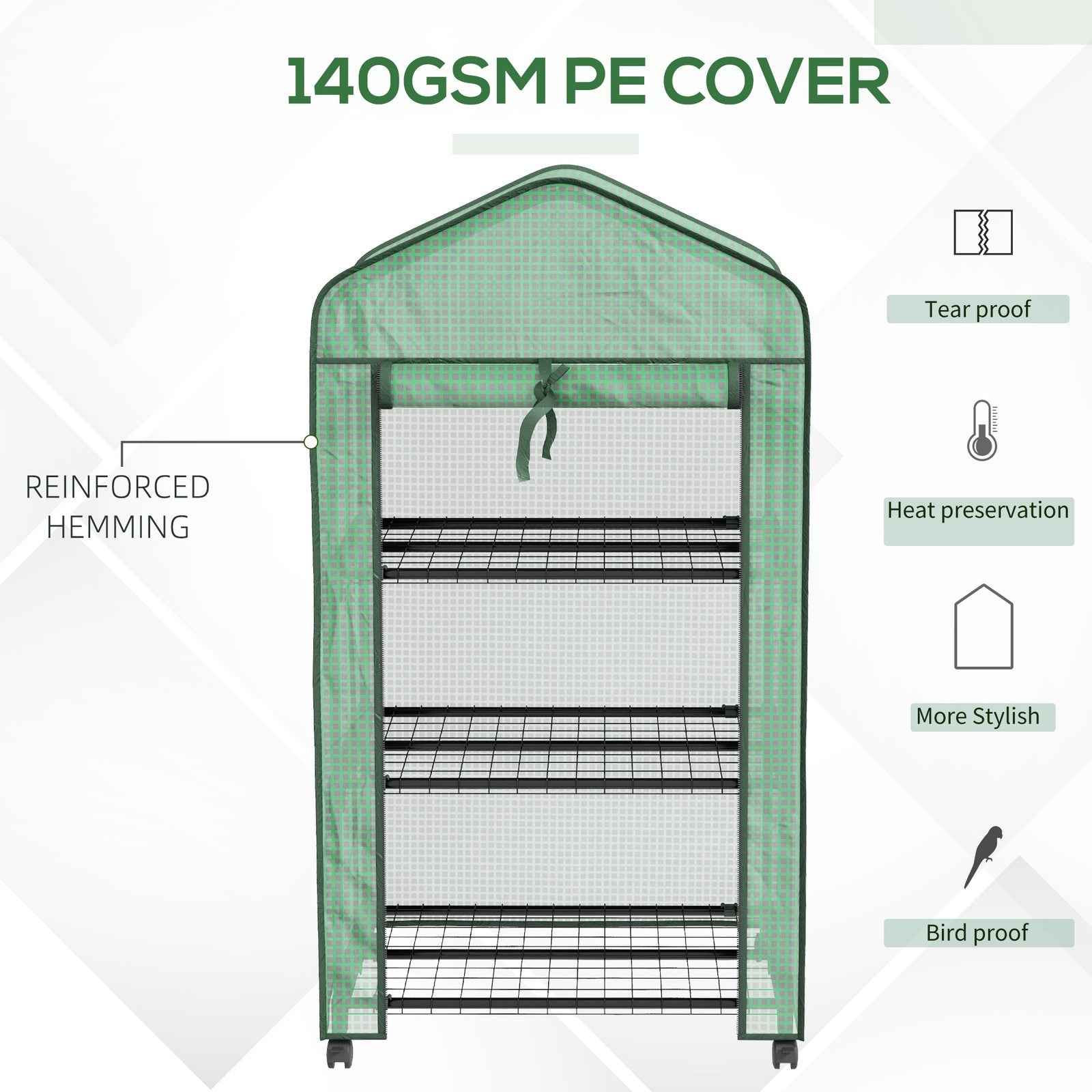 3 Tier Mini Greenhouse with Reinforced PE Cover, Small Greenhouse, Green