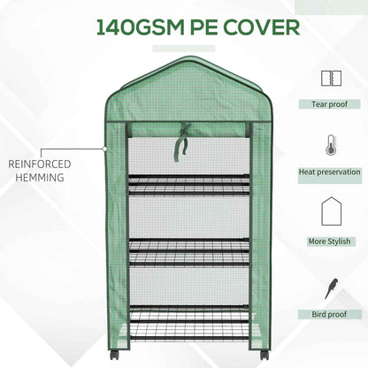 3 Tier Mini Greenhouse with Reinforced PE Cover, Small Greenhouse, Green