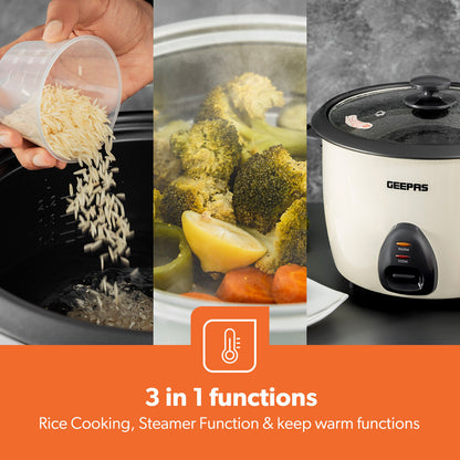 GEEPAS Electric Rice Cooker Steamer Pot 3 in 1 Cooking Non Stick Keep Warm