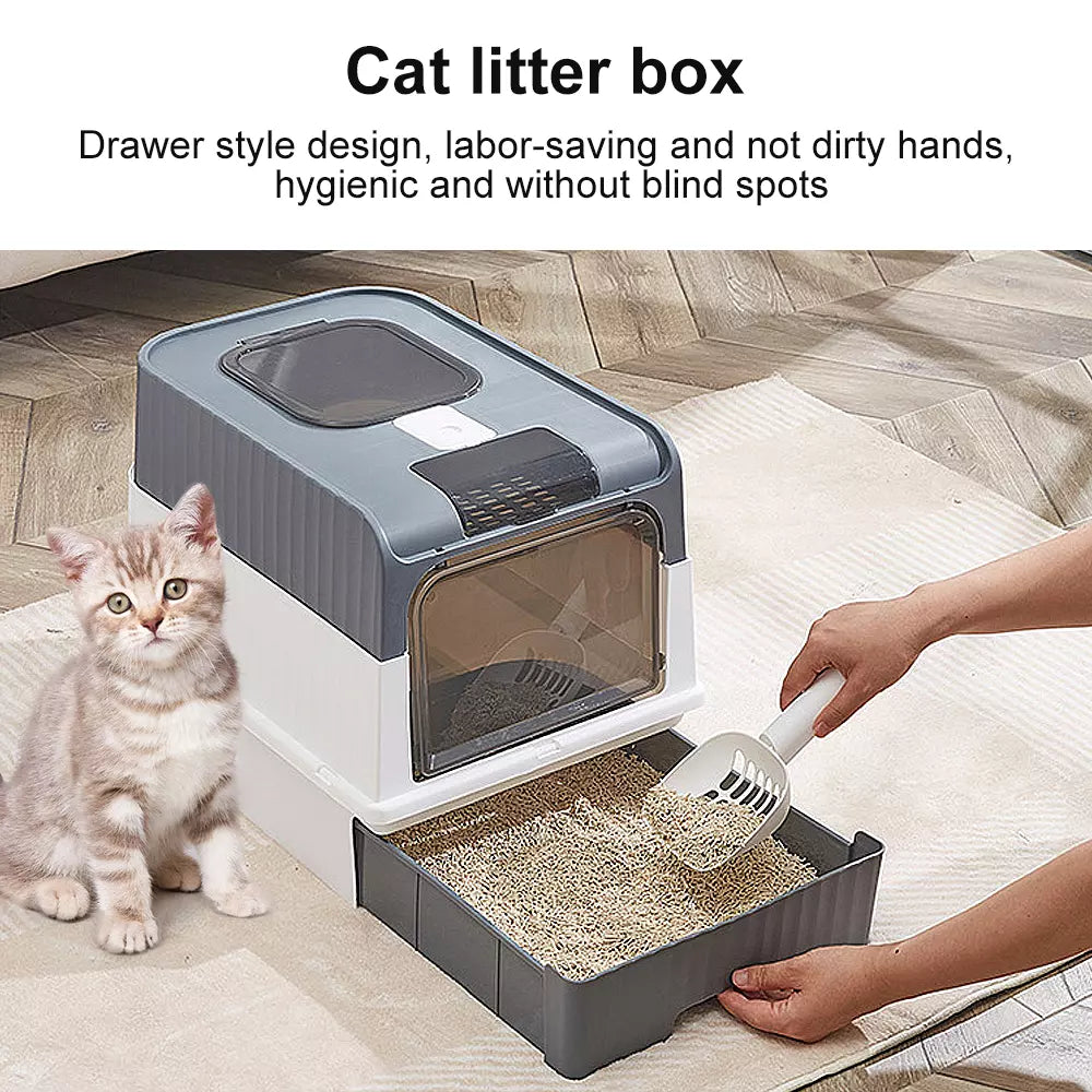 Large Cat Litter Box Self-Cleaning Pan Drawer Anti-Splashing Cat Potty Tray - Ceenaz Store