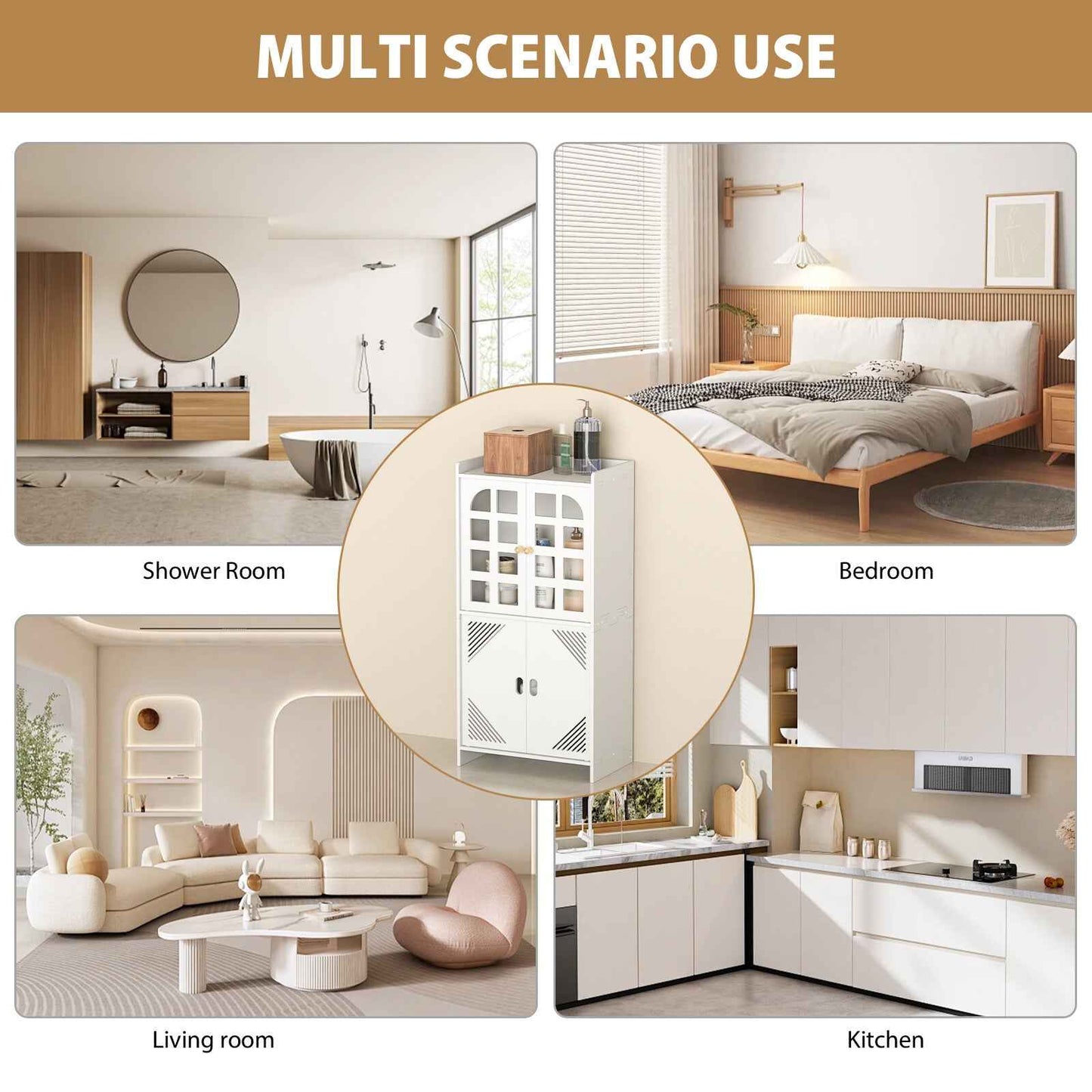 3-Type Freestanding Waterproof Bathroom Cupboard Storage Cabinet with Door White