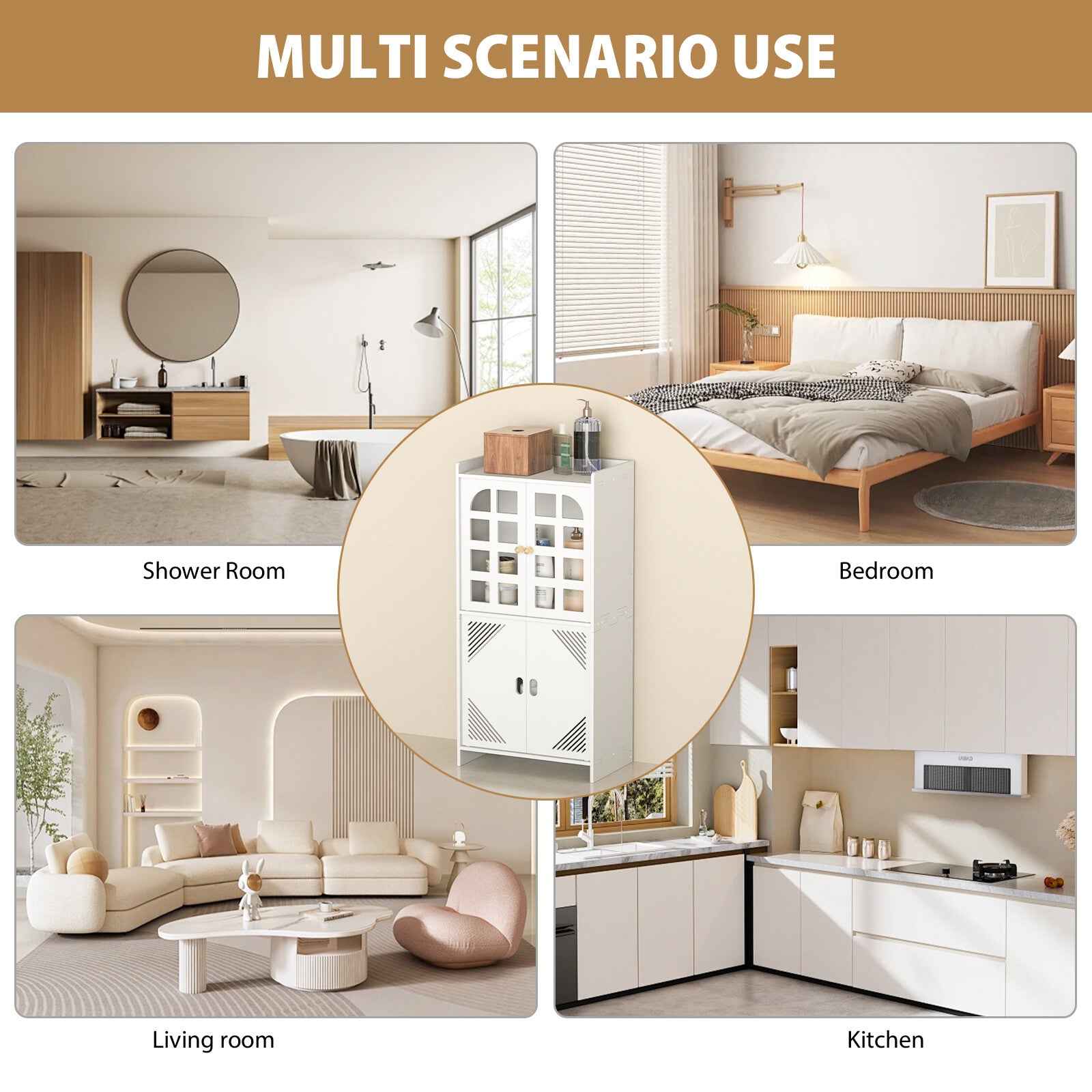 3-Type Freestanding Waterproof Bathroom Cupboard Storage Cabinet with Door White