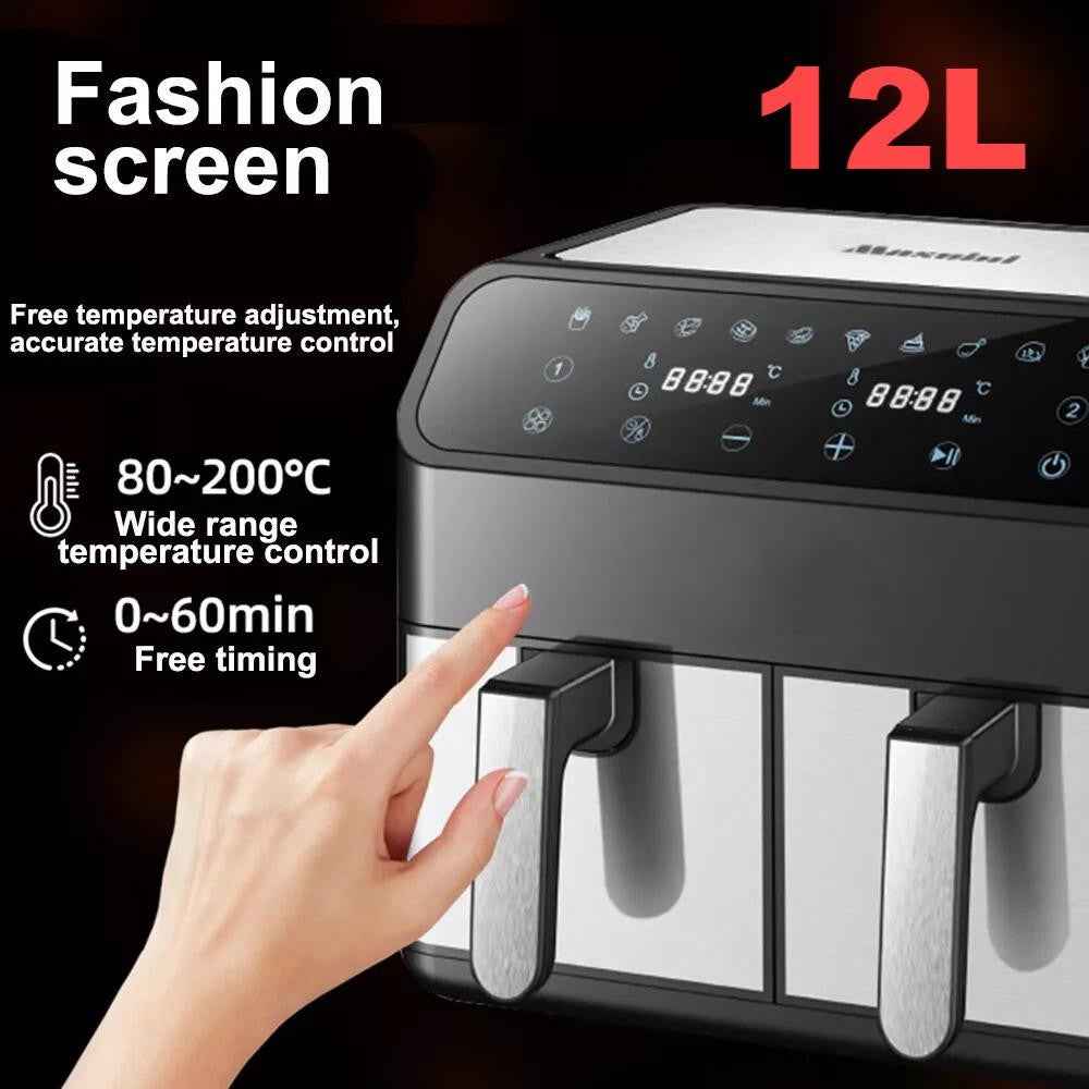 6L+6L Dual Zone Digital Air Fryer Oven Cooker Oil Free Low Fat with 100 Tray