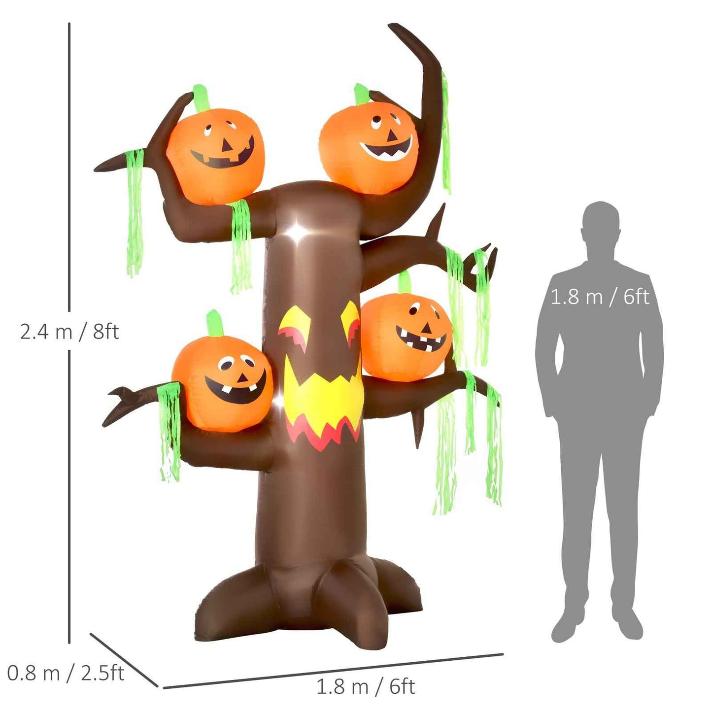 Halloween Decoration 2.4m Inflatable Ghost Tree with Pumpkins and 6 LED