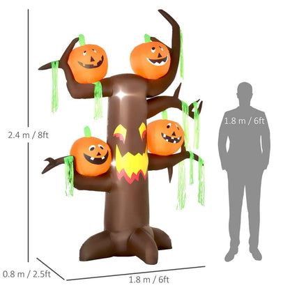 Halloween Decoration 2.4m Inflatable Ghost Tree with Pumpkins and 6 LED