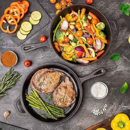 2in1 Combo Cooker Pre Seasoned Dutch Oven Pot Cast Iron Frying Pans Griddle 3Ltr