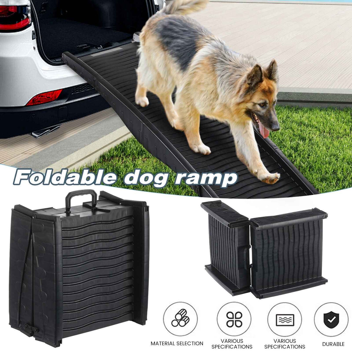Foldable Dog Ramps, Portable Pet Ramp with Non-slip Foot Pads, Easy-Fold Lightwe