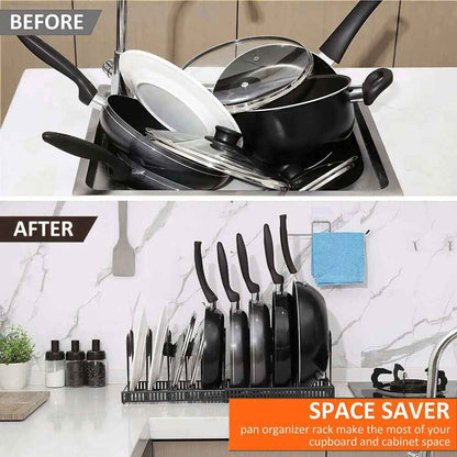 Expandable Kitchen Saucepan Pan Pot Lid Rack Holder Cupboard Drawer Organisers