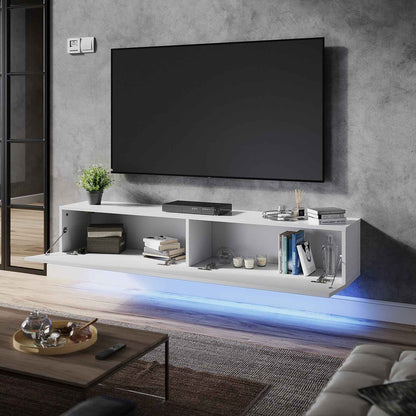 140cm High Gloss Floating TV Unit Cabinet Wall Mounted TV Stand With LED Lights