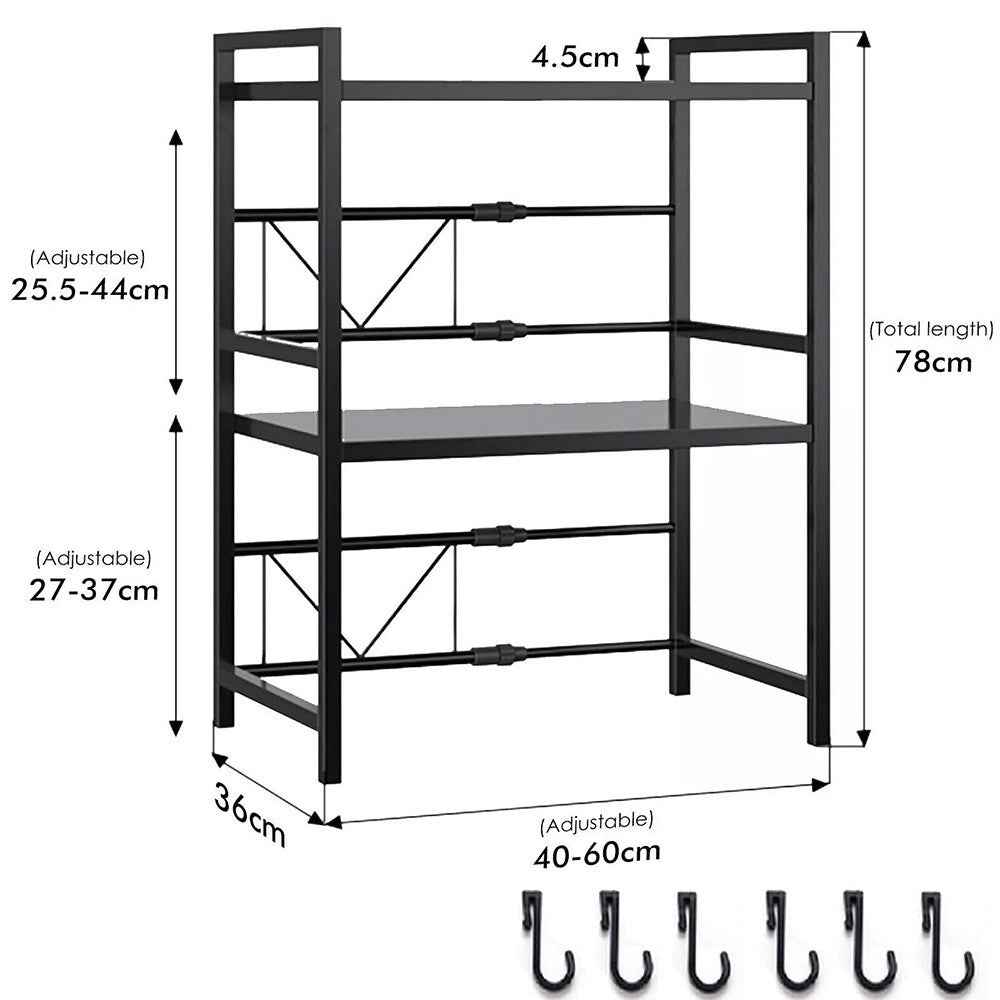 3 Tier Expandable Microwave oven Rack Stand Storage Holder Kitchen Corner Shelf