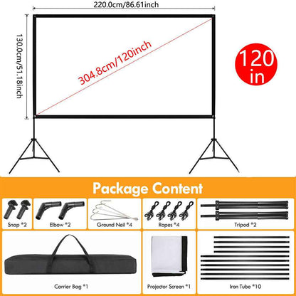 120" Projector Screen w/Tripod Stand Portable Home Outdoor Movie Screen 16:9 4K