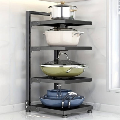 2-7Tier Black Pan Stand Saucepan Pot Rack Kitchen Storage Organiser Shelf Holder