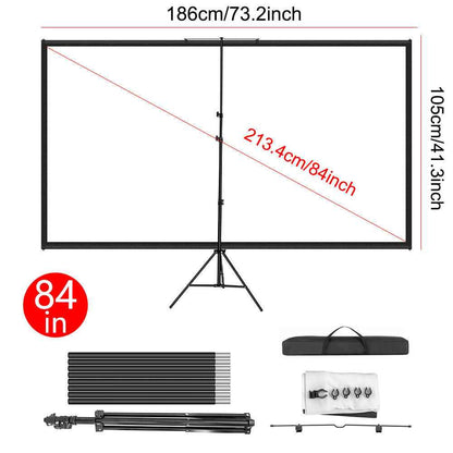 120" Projector Screen w/Tripod Stand Portable Home Outdoor Movie Screen 16:9 4K