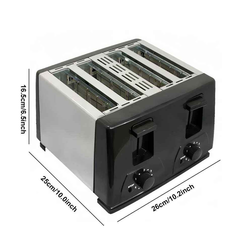 4 Slice Black Toaster Wide Slot New- Variable Browning - Defrost - Reheat