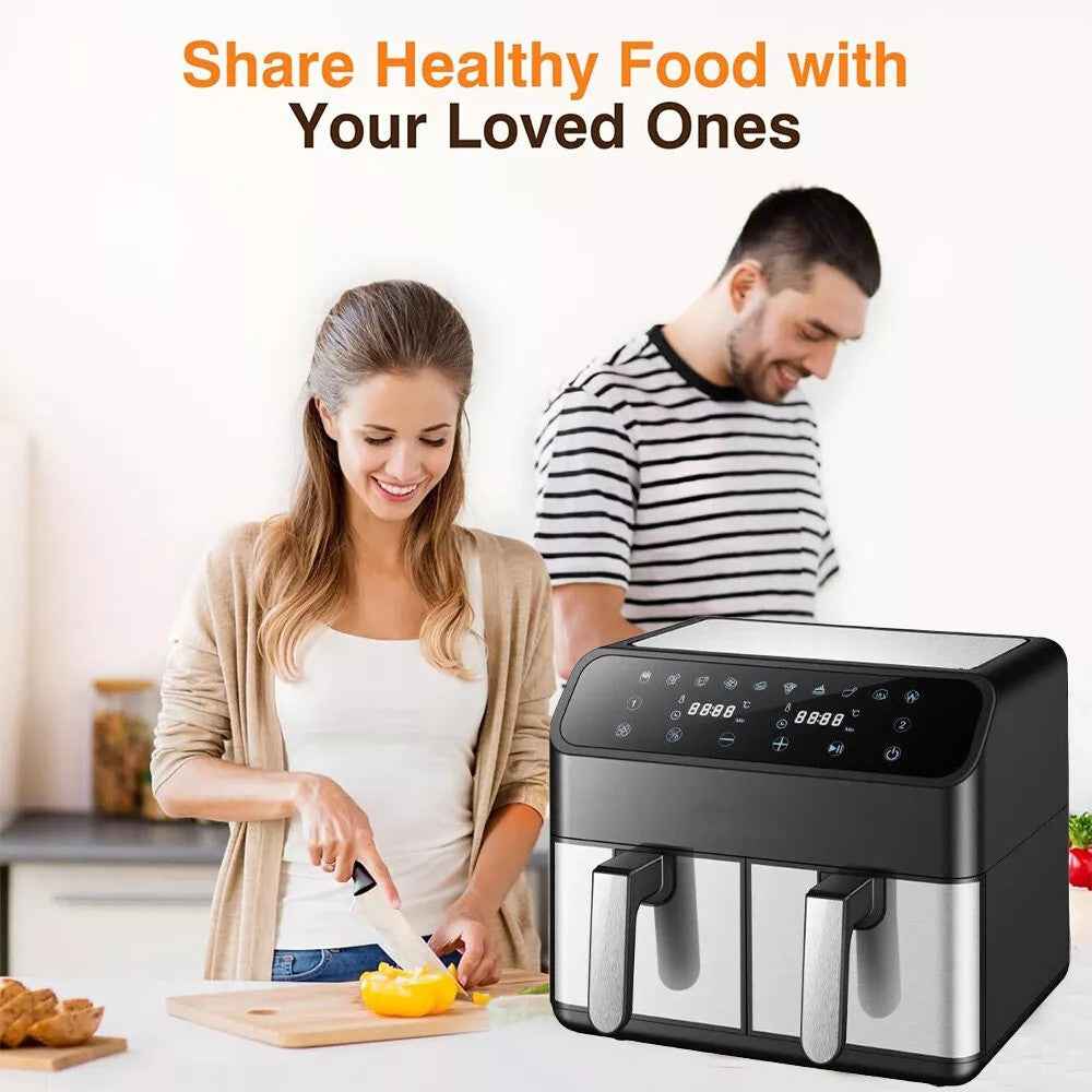 6L+6L Dual Zone Digital Air Fryer Oven Cooker Oil Free Low Fat with 100 Tray
