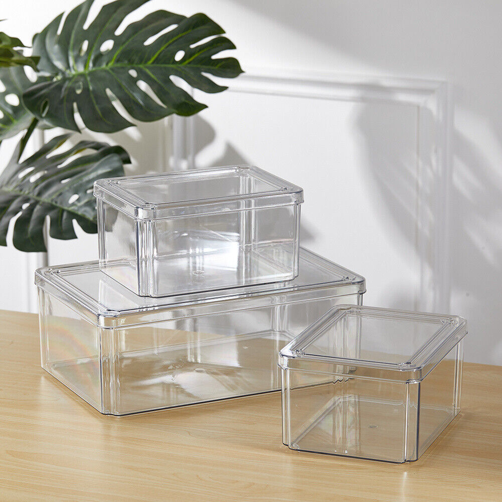 S/M/L Clear Plastic Fridge Storage Box Cupboard Organiser Fruit Veg Rack 3-10Pcs