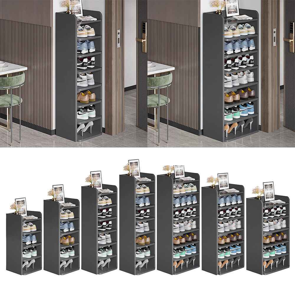 5-8 Tier Black Wooden Hallway Shoe Rack Open Shelves Shoe Cabinet Storage Unit