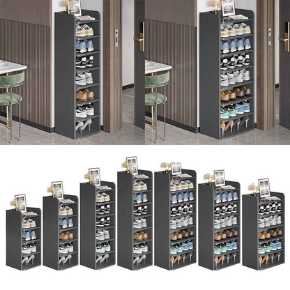 5-8 Tier Black Wooden Hallway Shoe Rack Open Shelves Shoe Cabinet Storage Unit