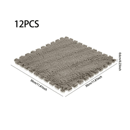 Plush EVA Foam Carpet Tiles 12/24pcs Interlocking Floor Mat Soft Cozy Anti-slip