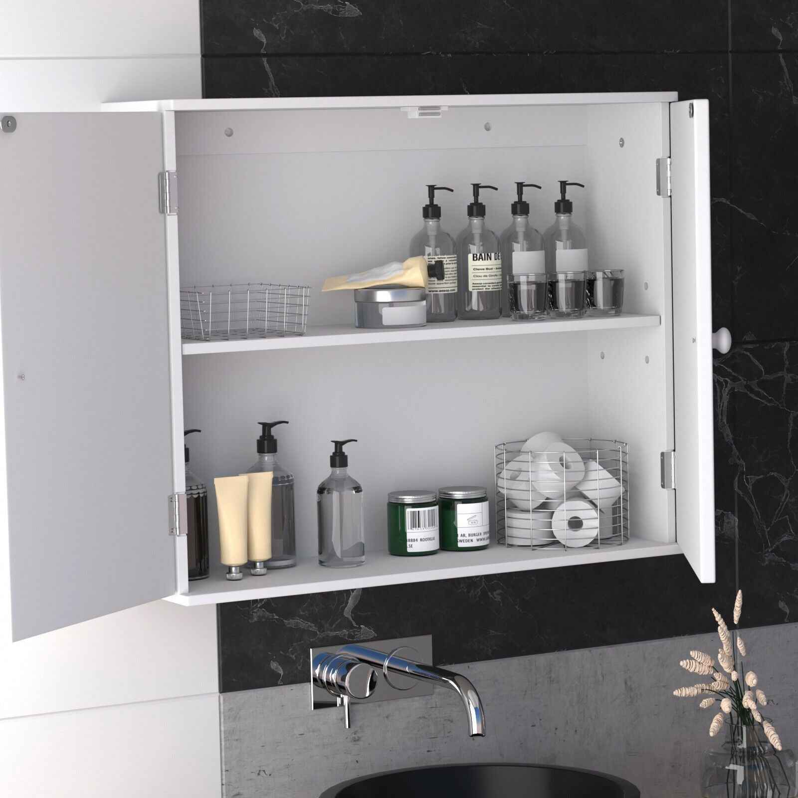White Bathroom Bedroom Cabinet Shelf Cupboard Storage Unit Free Standing Floor