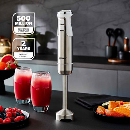600W Hand Blender Handheld Immersion Stick Blender 12 Speed & Turbo, Silver