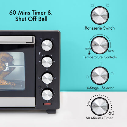 GEEPAS Mini Oven Toaster Grill Tabletop Compact Portable Baking Cooker Electric