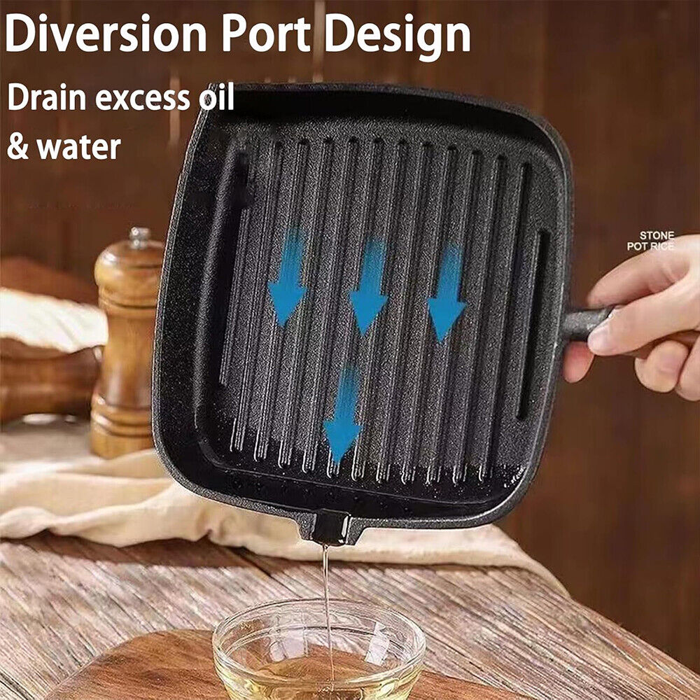 Grill Pan Non Stick Griddle Frying Poring Lips Induction Skillet Cooking Steak
