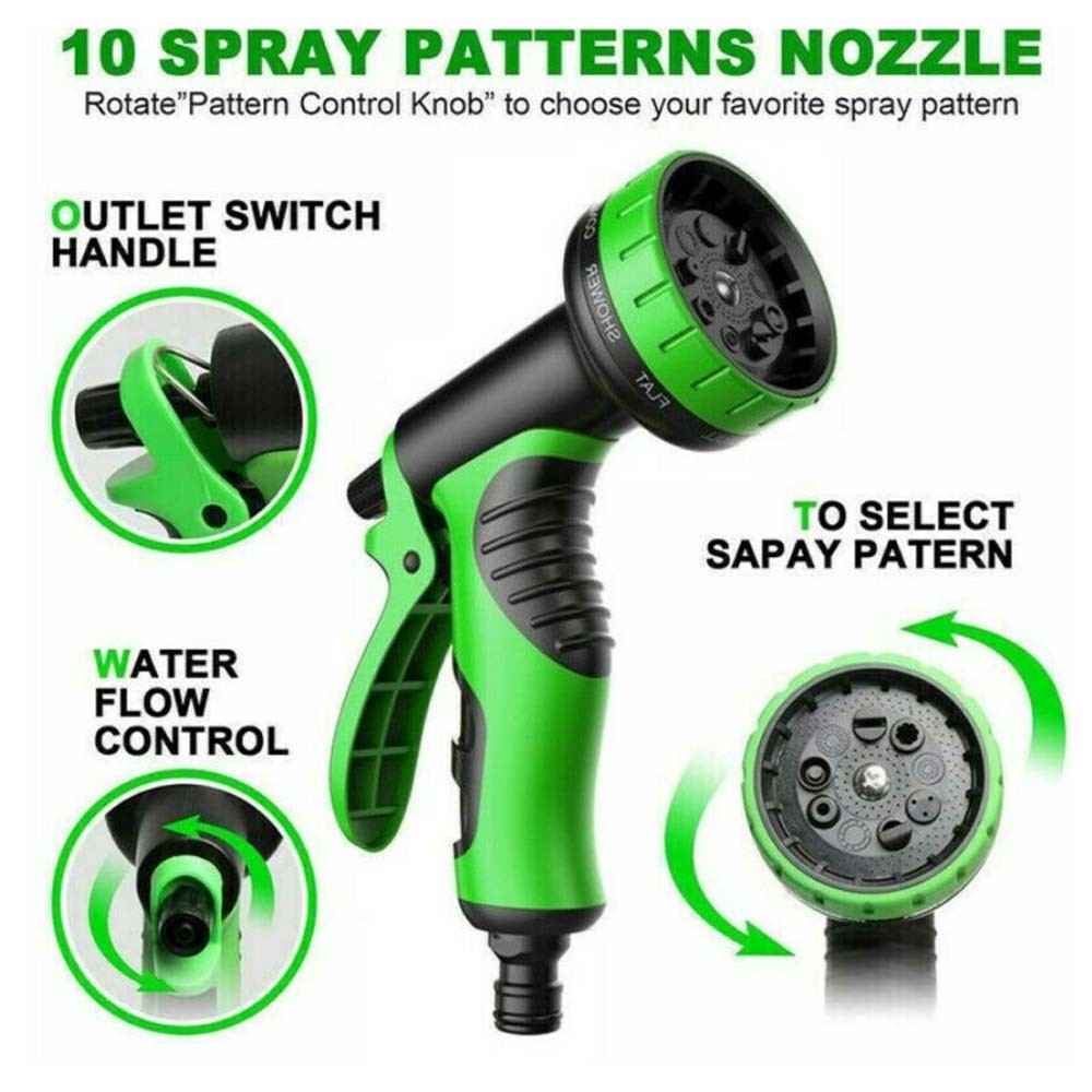 200FT Heavy Duty Expandable Garden Hose Flexible Hose Pipe 10 Modes Spray Gun UK