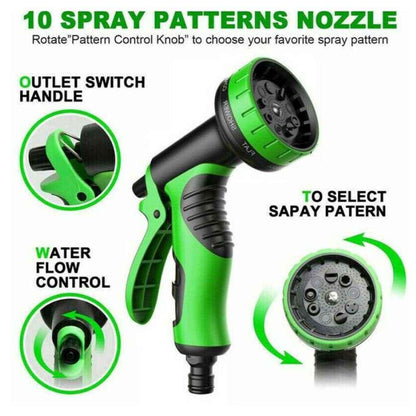200FT Heavy Duty Expandable Garden Hose Flexible Hose Pipe 10 Modes Spray Gun UK