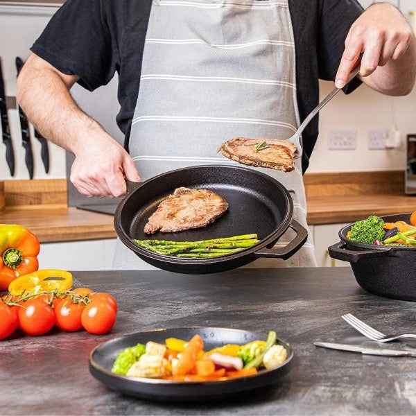 2in1 Combo Cooker Pre Seasoned Dutch Oven Pot Cast Iron Frying Pans Griddle 3Ltr