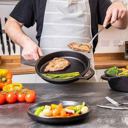 2in1 Combo Cooker Pre Seasoned Dutch Oven Pot Cast Iron Frying Pans Griddle 3Ltr