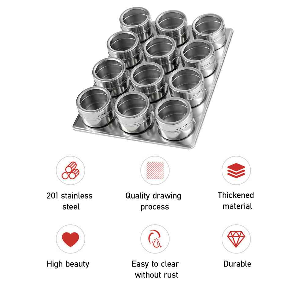 12x Magnetic Spice Jars BBQ Shaker Lids Seasoning Tins Container Stainless Steel