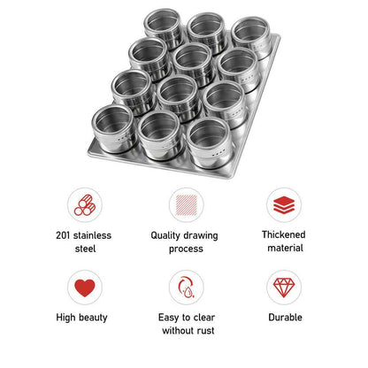 12x Magnetic Spice Jars BBQ Shaker Lids Seasoning Tins Container Stainless Steel