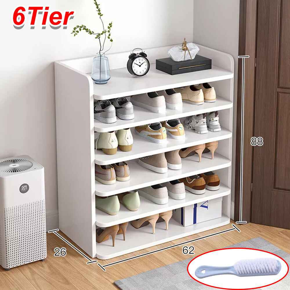5-8 Tier White Wooden Hallway Shoe Rack Open Shelves Shoe Cabinet Storage Unit