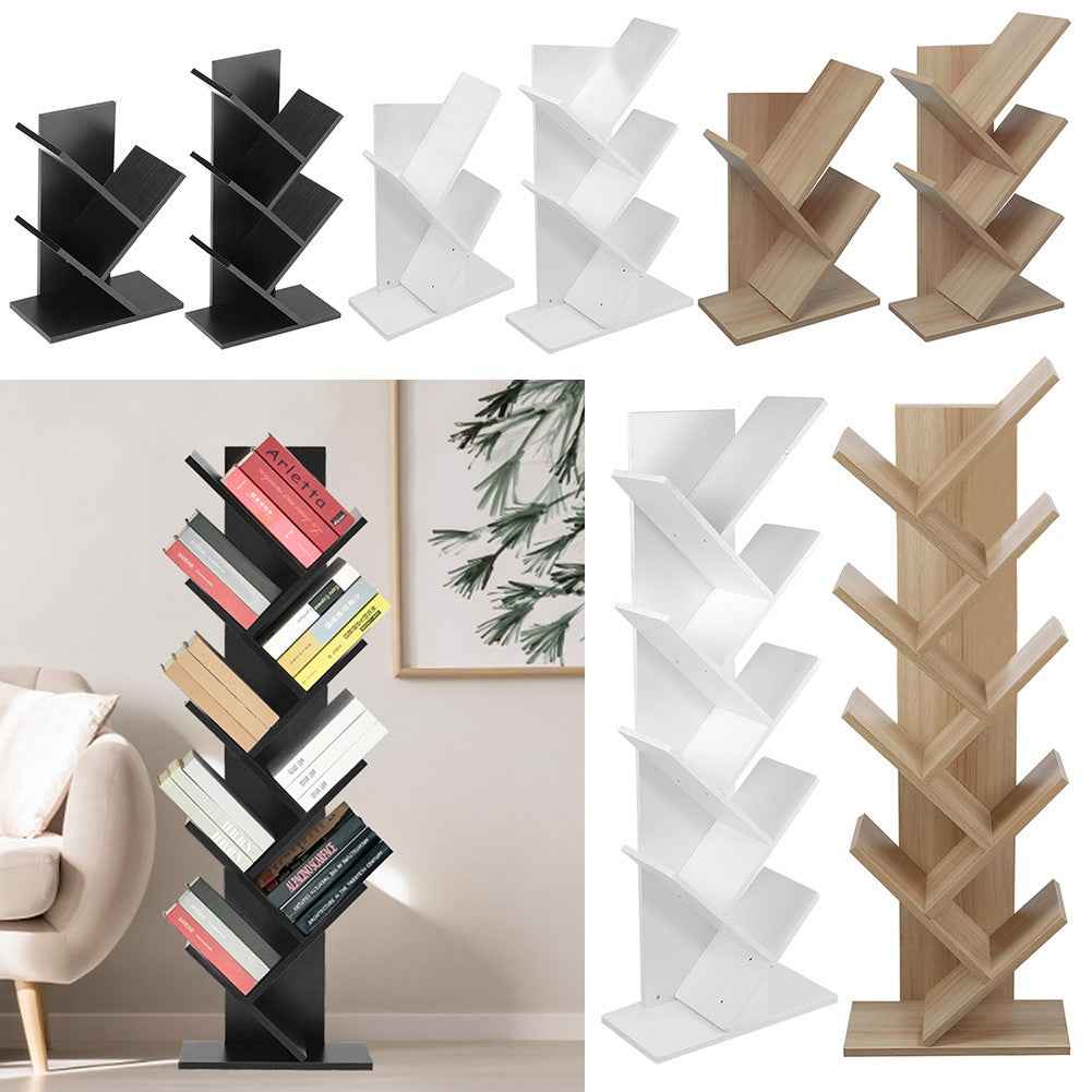3/5/9 Shelf Tree Free Standing Bookshelf Wood Shape Desk Bookcase Display Rack