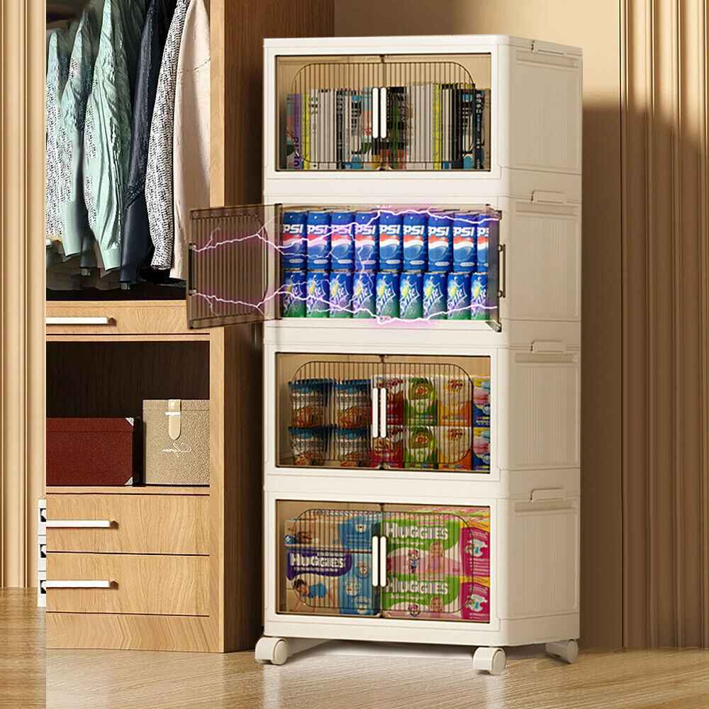 Large Folding Storage Box Stackable Case Cabinet Closet Home Organizer on Wheel