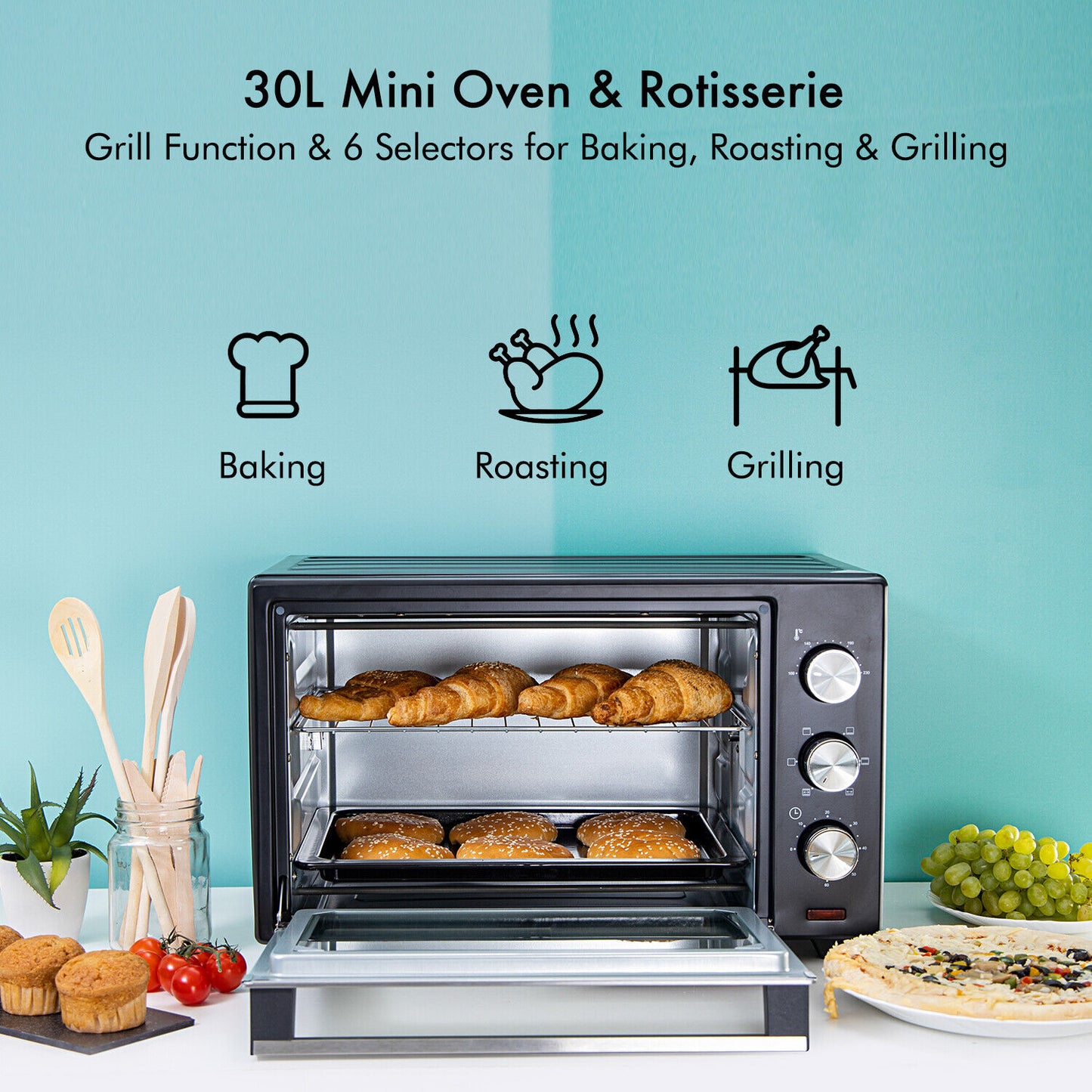 GEEPAS Mini Oven Toaster Grill Tabletop Compact Portable Baking Cooker Electric