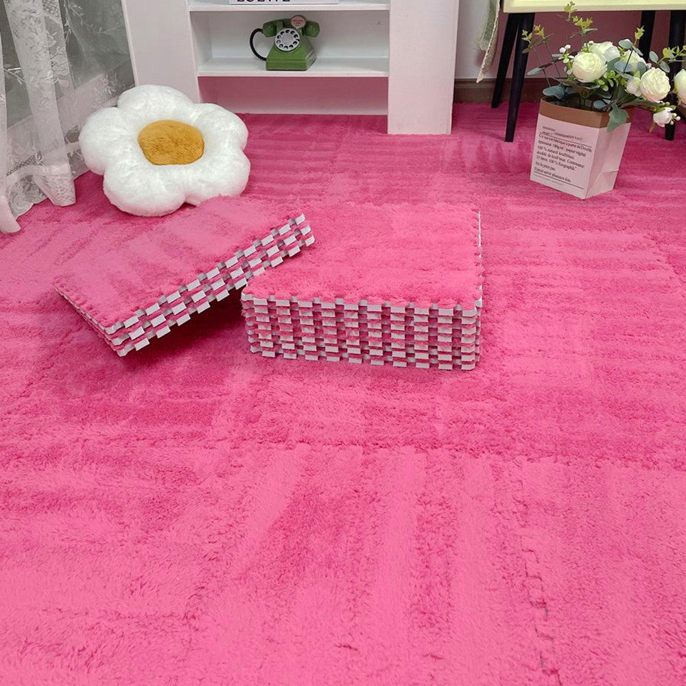 24pcs Interlocking Floor Mat Plush Foam Carpet Tiles Fluffy Square Area Carpets