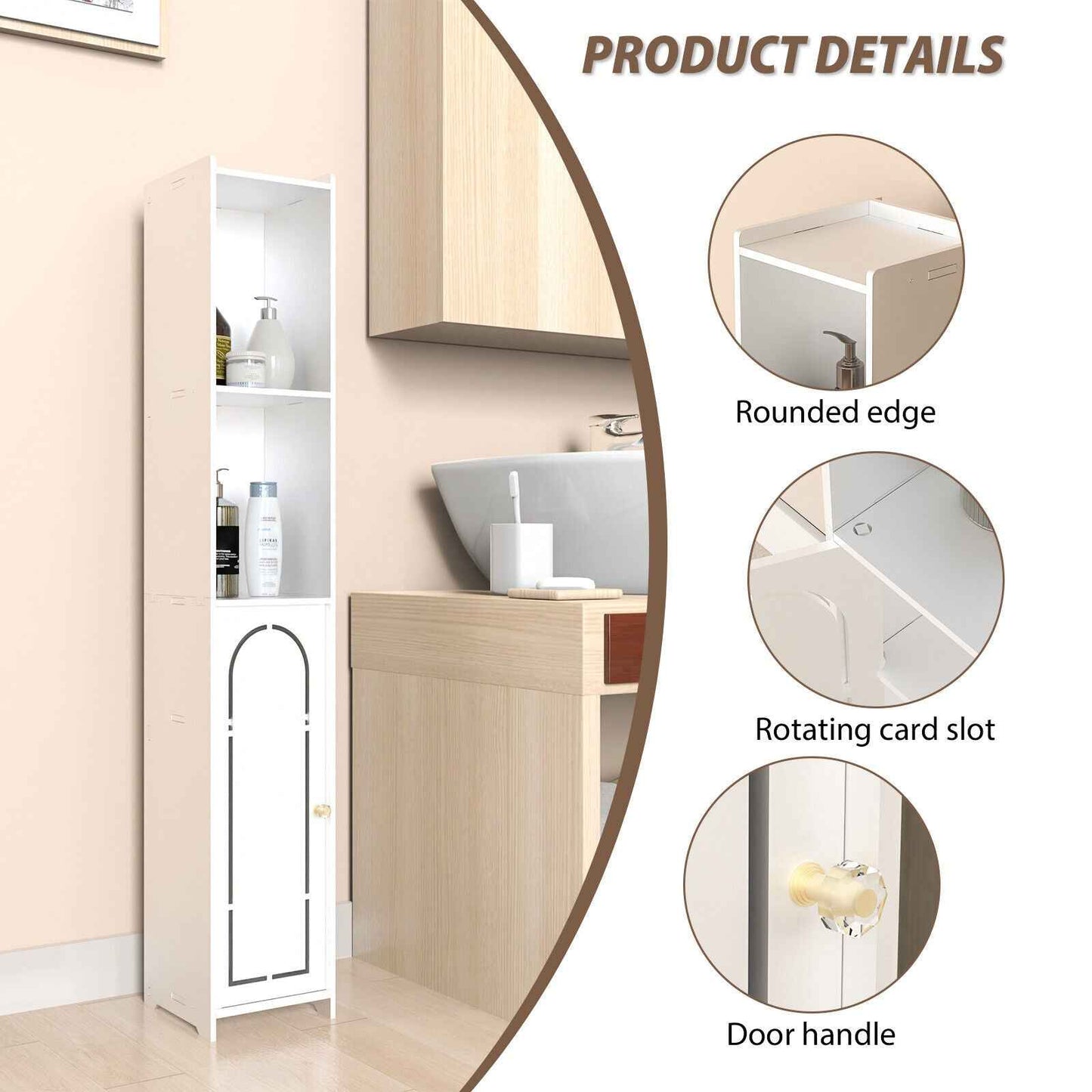 3-Type Freestanding Waterproof Bathroom Cupboard Storage Cabinet with Door White