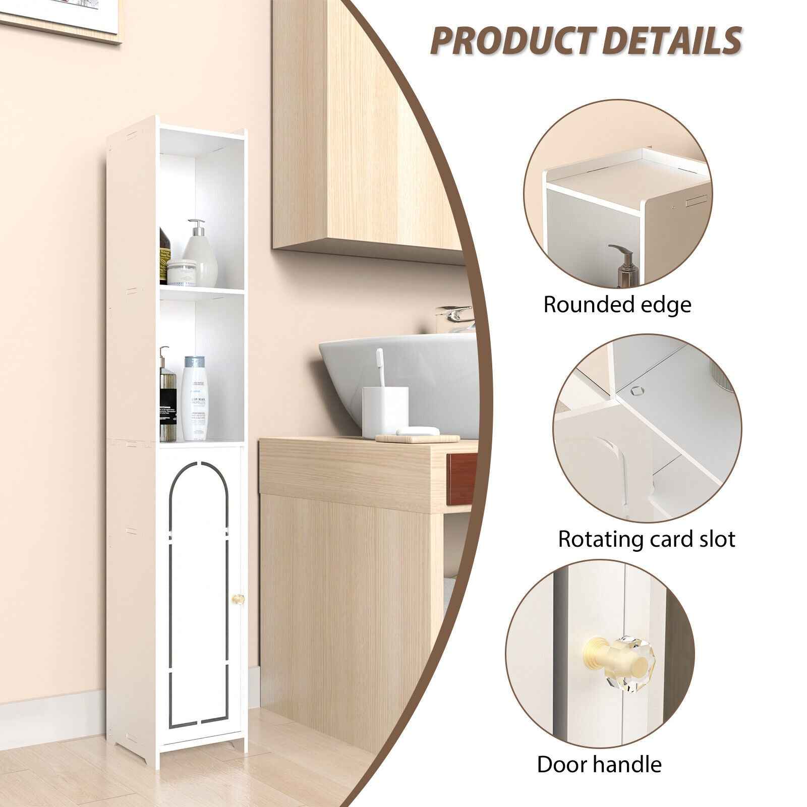 3-Type Freestanding Waterproof Bathroom Cupboard Storage Cabinet with Door White