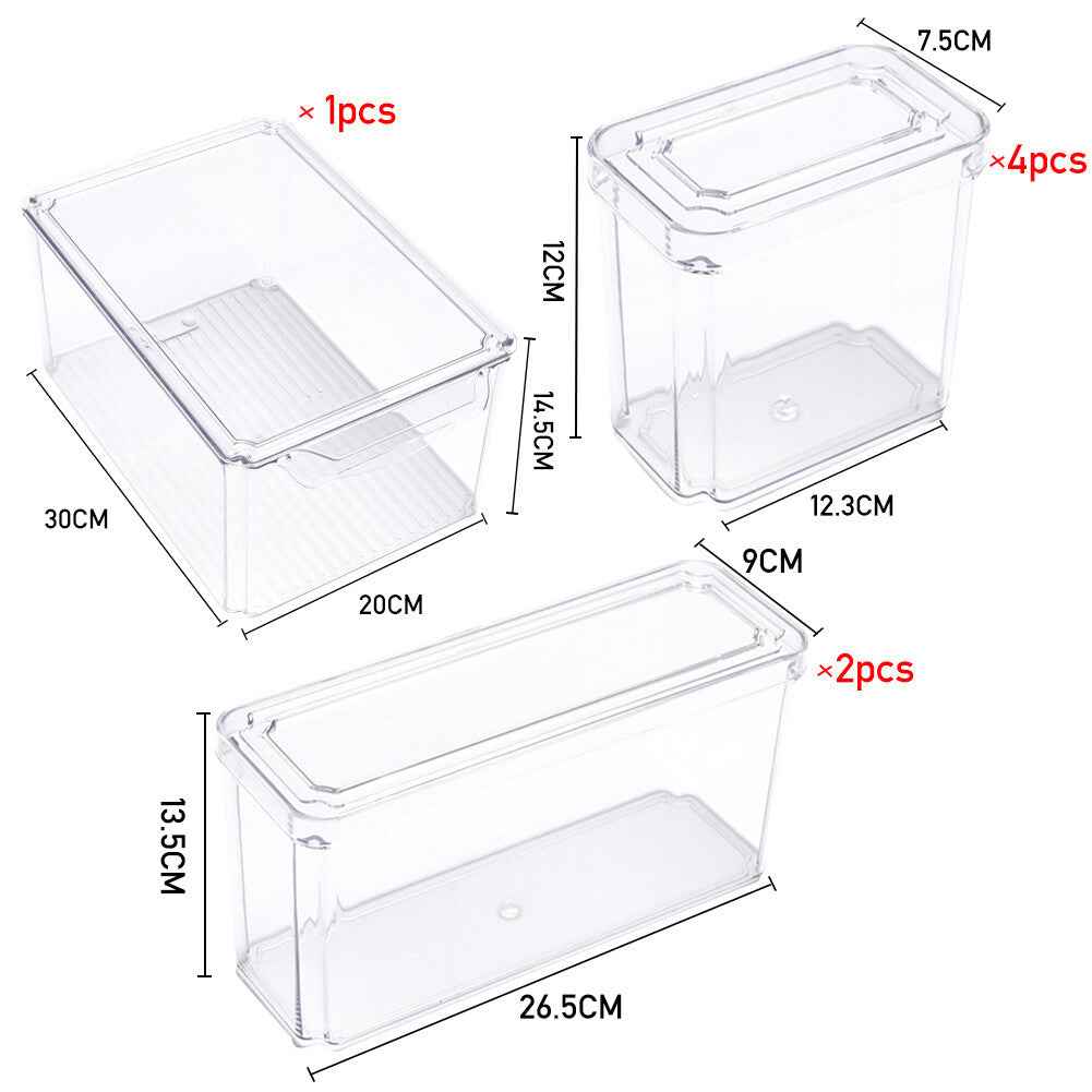 S/M/L Clear Plastic Fridge Storage Box Cupboard Organiser Fruit Veg Rack 3-10Pcs