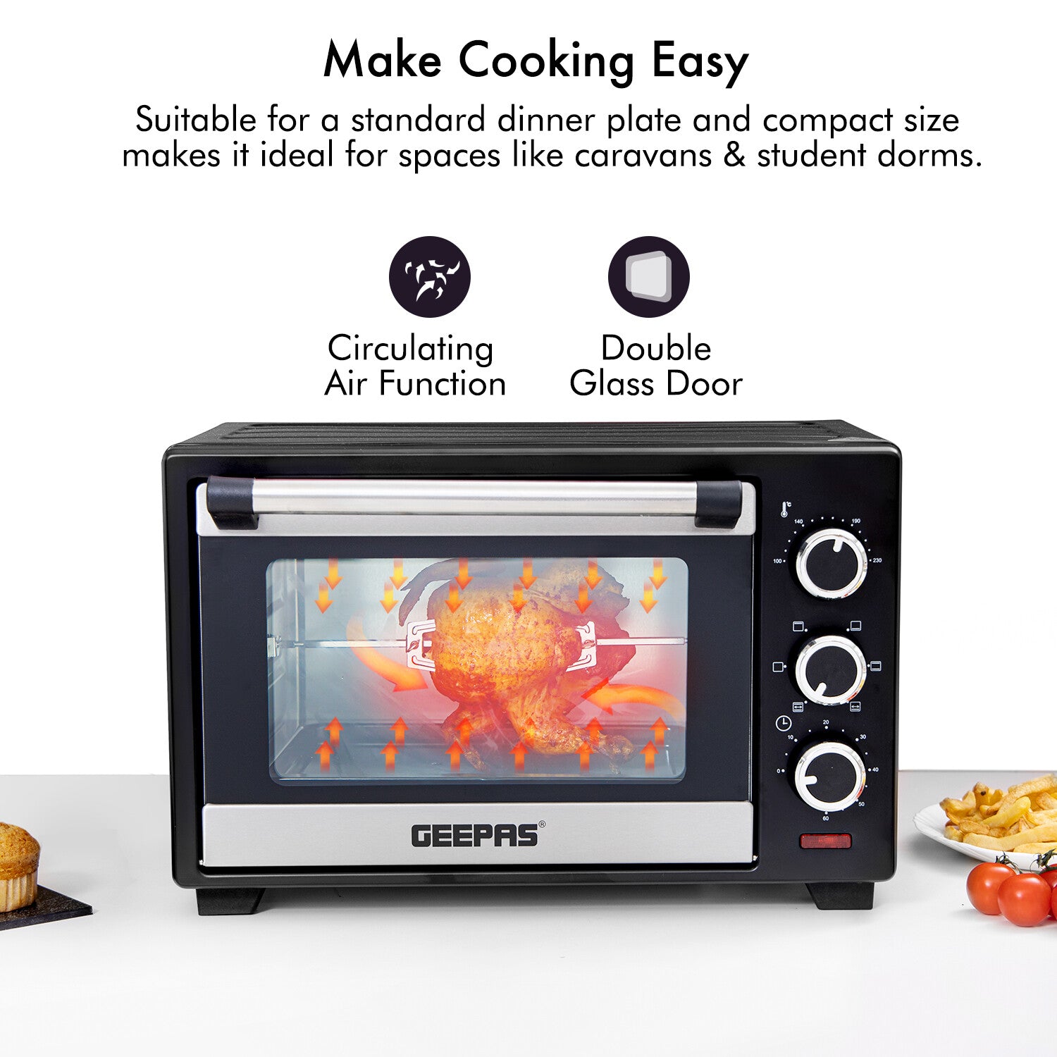 GEEPAS Mini Oven Toaster Grill Tabletop Compact Portable Baking Cooker Electric