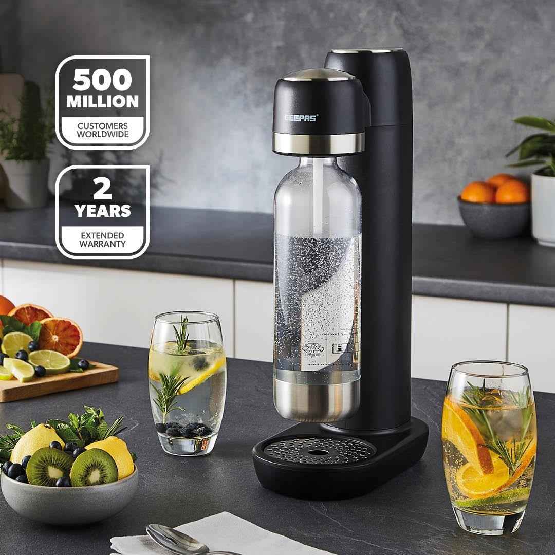 GEEPAS Soda Maker Sparkling Water Carbonator Machine 900ML 1 PET Bottle, Black